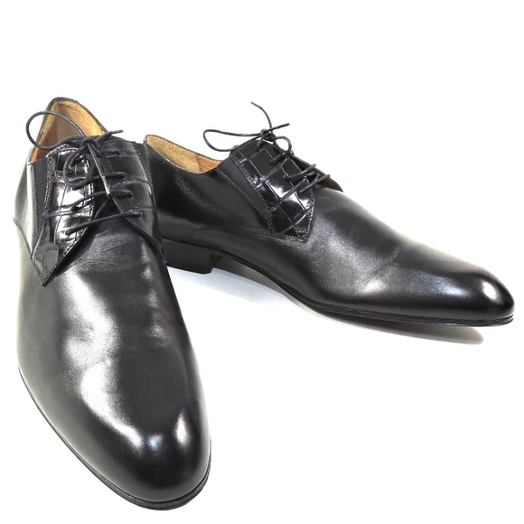PAKERSON ?? MEN\'S BLACK LEATHER COMFORT FASHION SHOES WHITH REAL CROK  ELEMENT main image 5